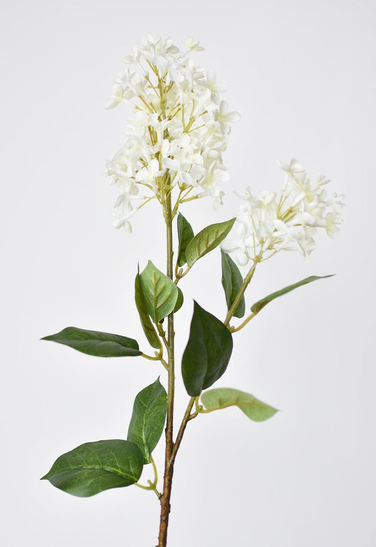 Fabric-Petal Cream Lilac Stem — Cream fabric-petal lilac stem with bark-finish branching structure for year-round