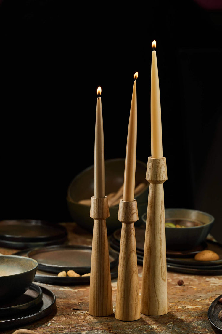 Hand-Carved Wood-Grain Taper Candle Holder