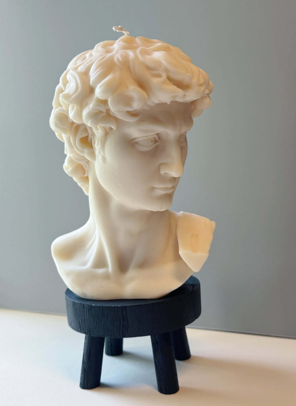 Sculptural Bust Figure Candle — An 11-inch classical bust candle in cream wax, scented or unscented