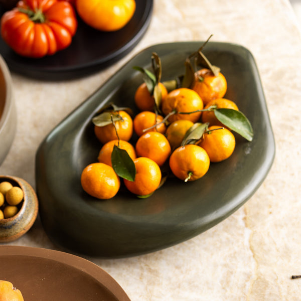 Micro Terrazzo Sculpted Serving Platter — Organically shaped platter in matte micro terrazzo, five colorways available