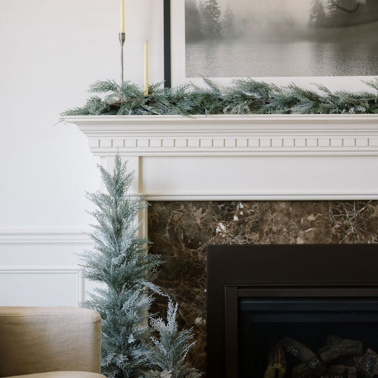 Flocked Cedar Garland, 9 ft