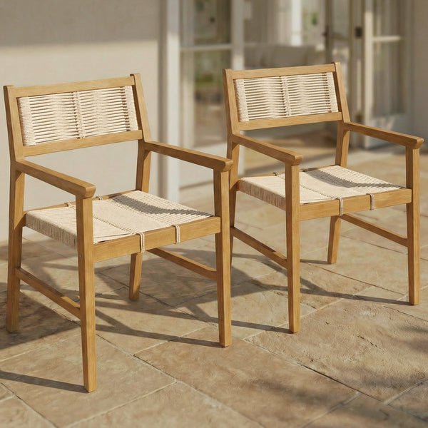 Rope-Woven Eucalyptus Outdoor Armchair Set