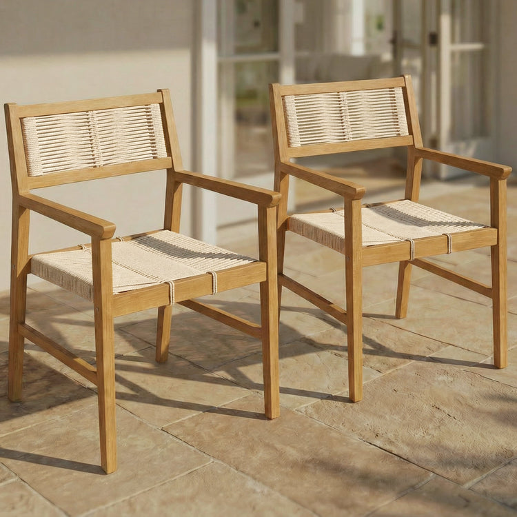 Rope-Woven Eucalyptus Outdoor Armchair Set