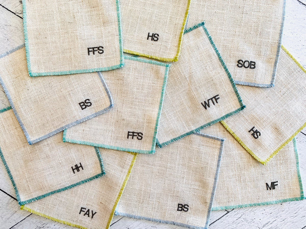 Embroidered Linen Cocktail Coaster Set