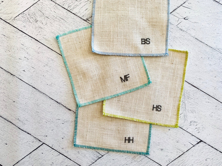 Embroidered Linen Cocktail Coaster Set