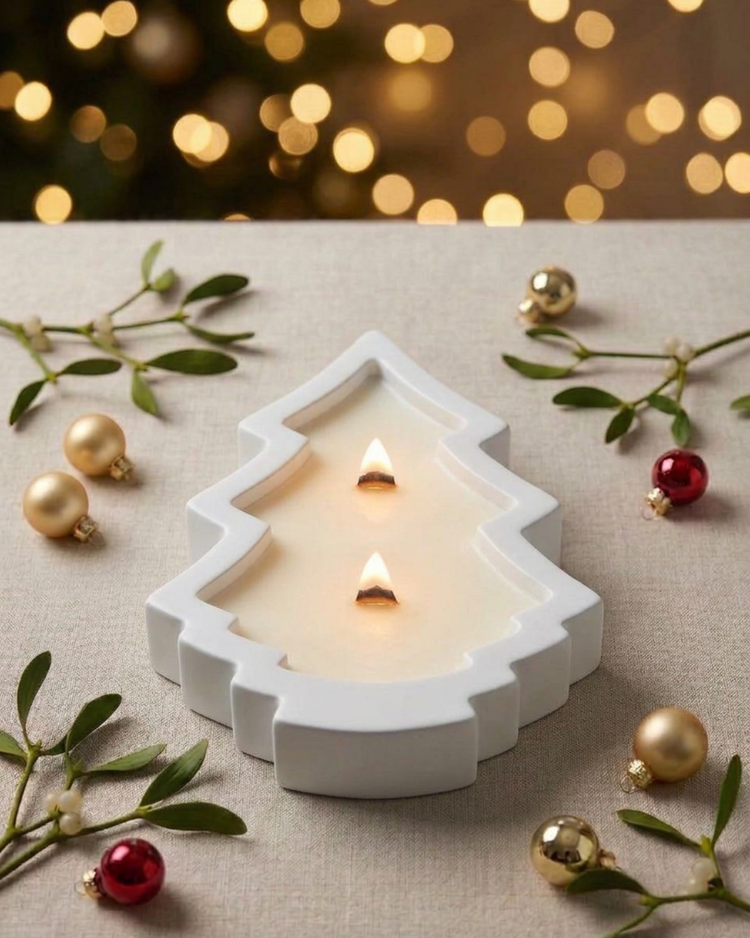 Ceramic Christmas Tree Candle, 2-Wick