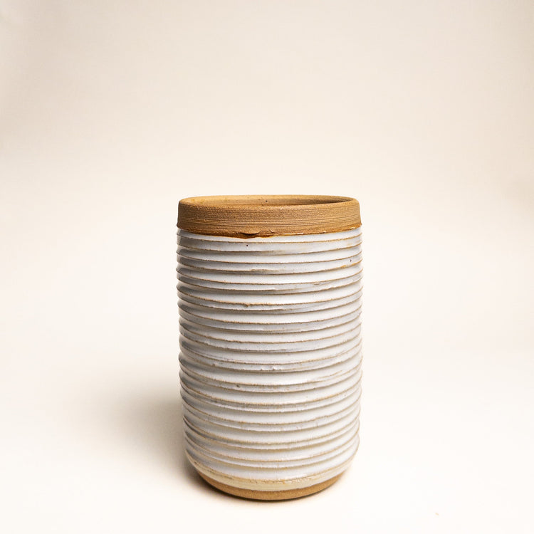 Ridged Stoneware Cylinder Vase