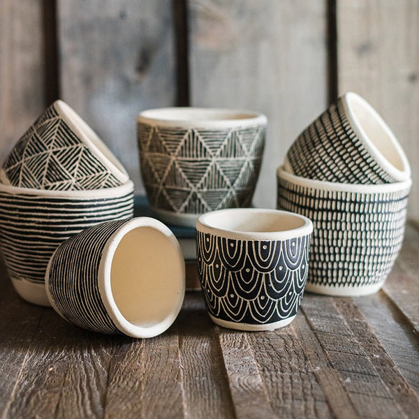 Geometric Etched Cement Planter