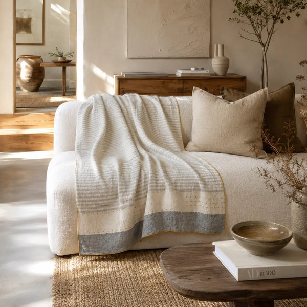 Striped Linen Throw Blanket
