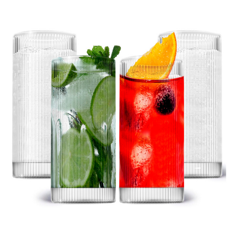 Ribbed Clear Glass Highball Tumblers