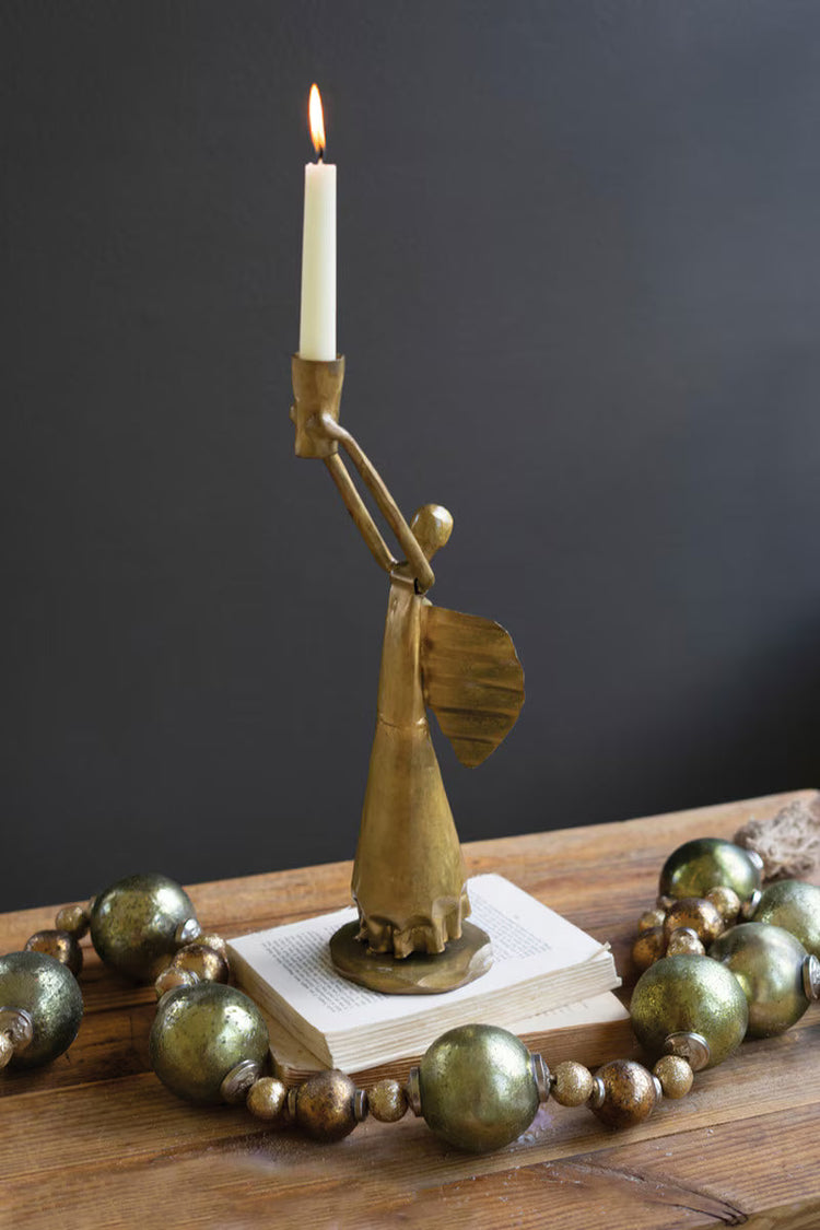 Antique Gold Metal Angel Taper Candle Holder