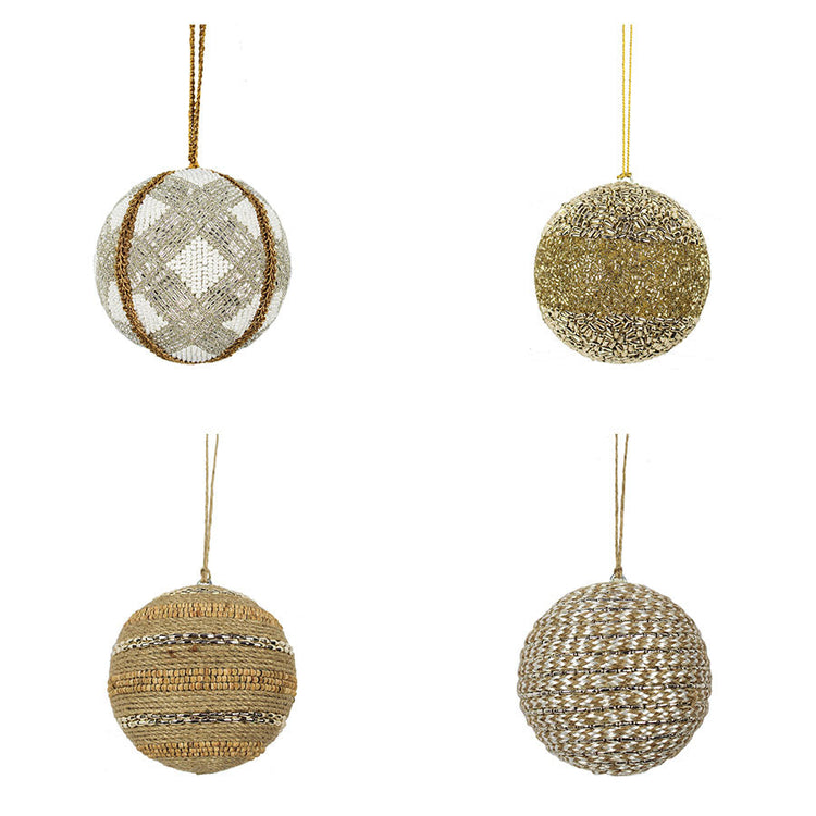 Glitter Jute Round Christmas Ornaments, Set of 4