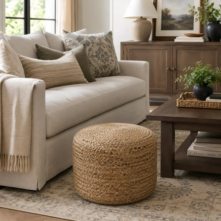 Braided Jute Round Ottoman Pouf