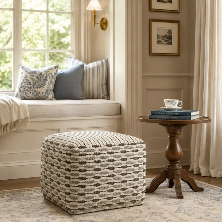 Square Handwoven Loop Jute Ottoman Pouf