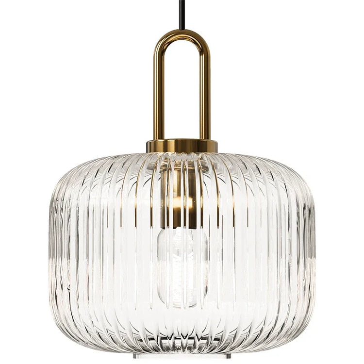 Ribbed Clear Glass Brass Pendant Light