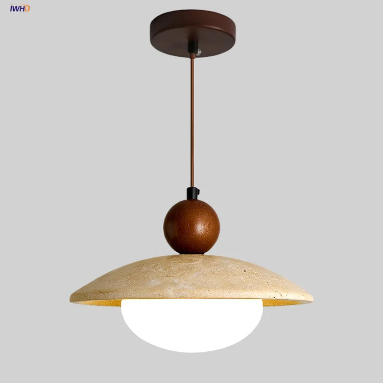 Travertine-Finish Saucer Pendant Light