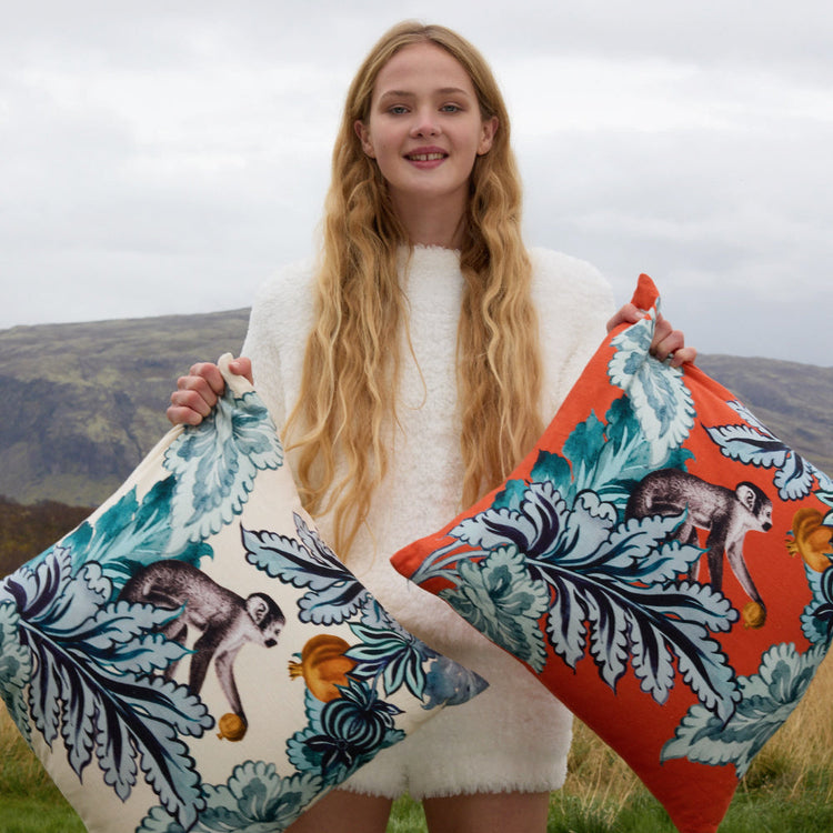 Printed Cotton Jungle Throw Pillow