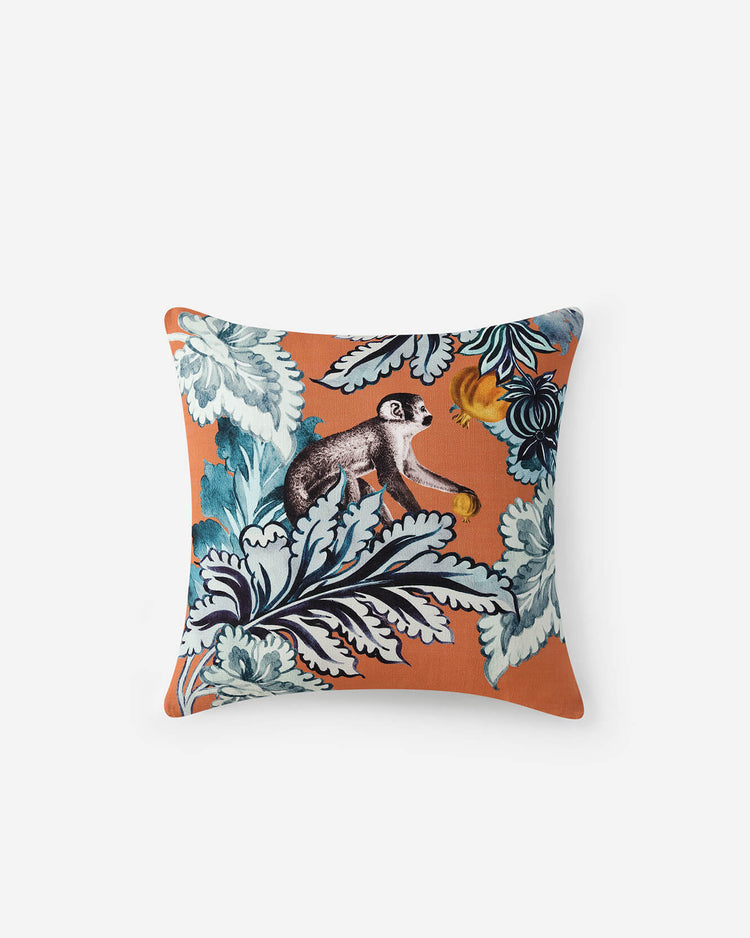 Printed Cotton Jungle Throw Pillow