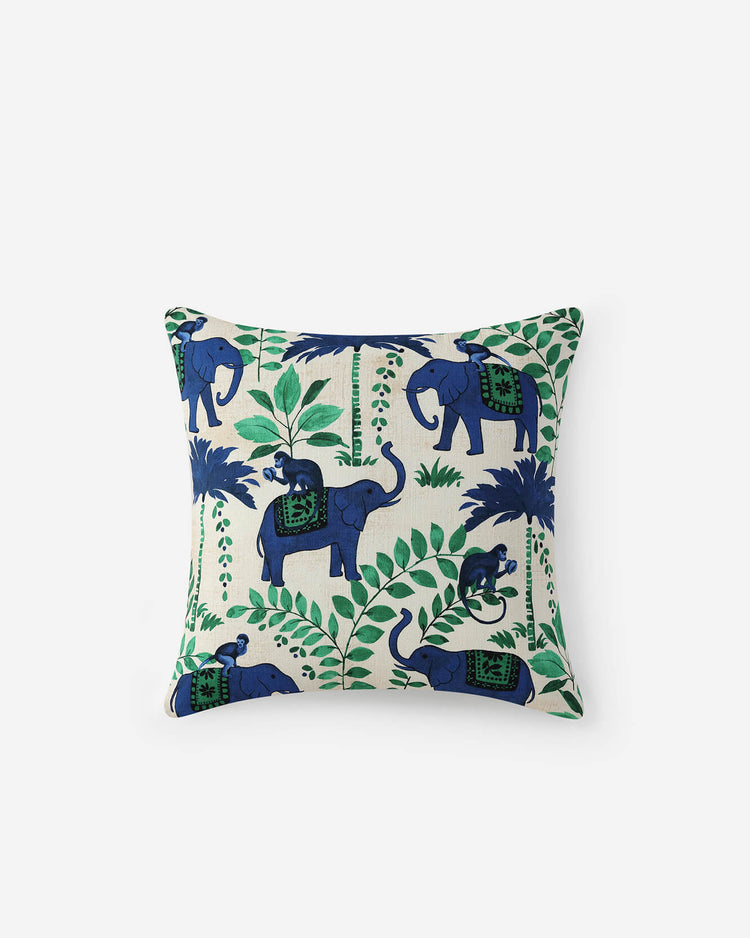 Printed Cotton Jungle Motif Throw Pillow