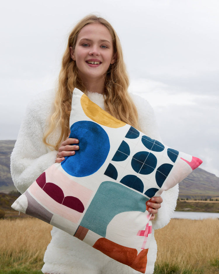 Graphic Print Cotton Slub Throw Pillow
