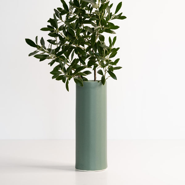 Satin Glaze Porcelain Cylinder Vase — Hand-formed porcelain cylinder vase in seven satin glaze colorways
