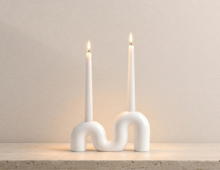 Matte Ceramic Sculptural Taper Candle Holder