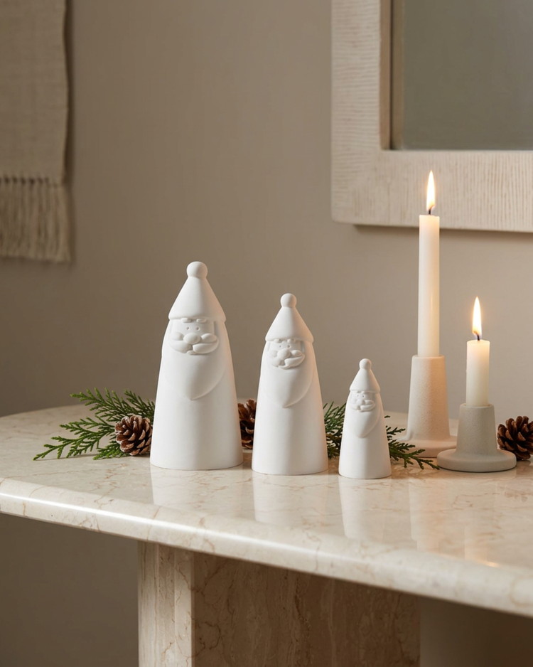 Matte White Santa Figurines, Set of 3