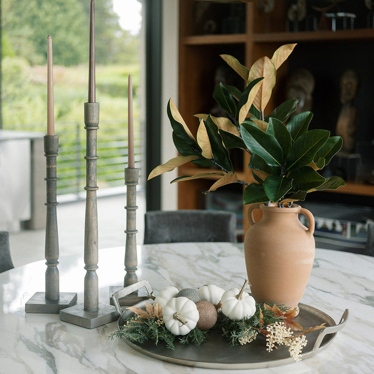 Grey Wood Taper Candleholder Set