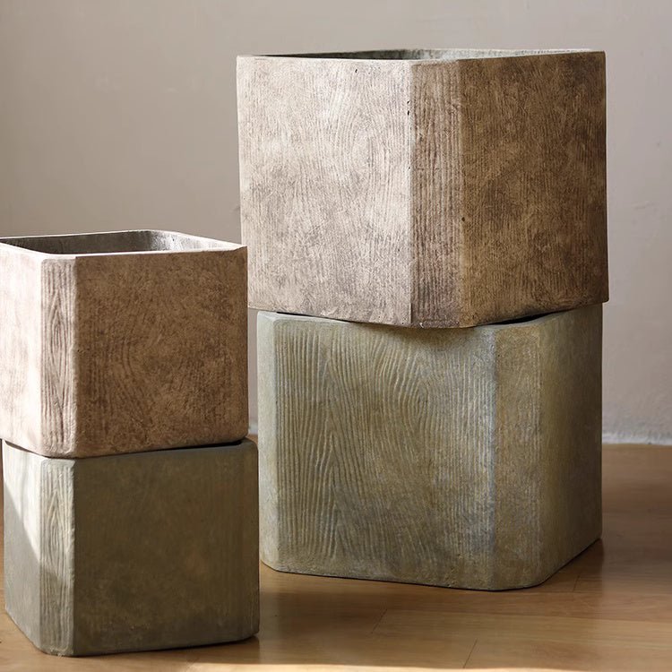 Wood-Grain Magnesium Clay Square Planter