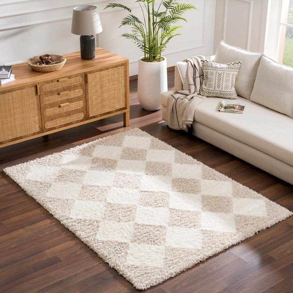Cream Diamond Shag Area Rug