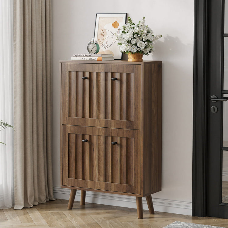 Walnut Finish Shoe Cabinet, Mid-Century Modern