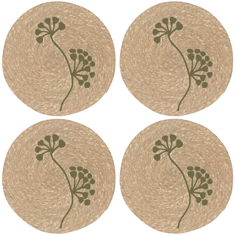 Floral Embroidered Seagrass Placemat Set
