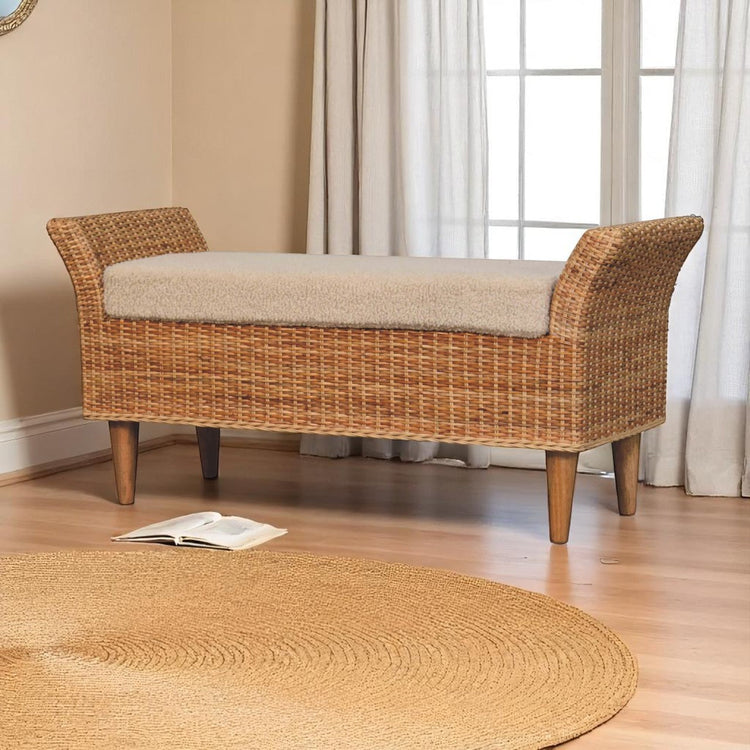 Rattan Woven Boucle Bench