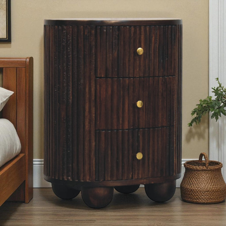 Fluted Mango Wood Drum Nightstand