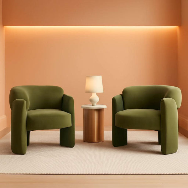 Olive Velvet Barrel Accent Chair Set