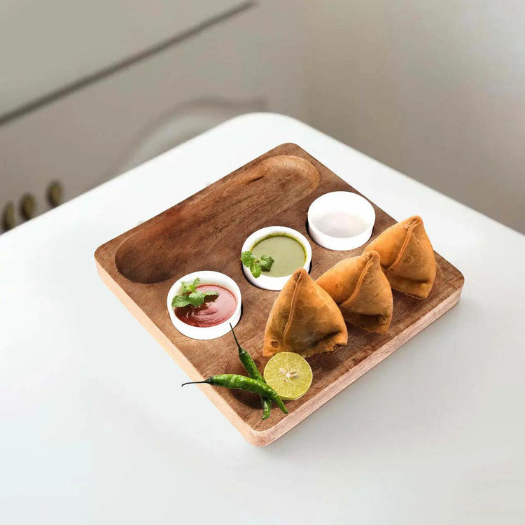 Acacia Wood Ceramic Dip Serving Platter