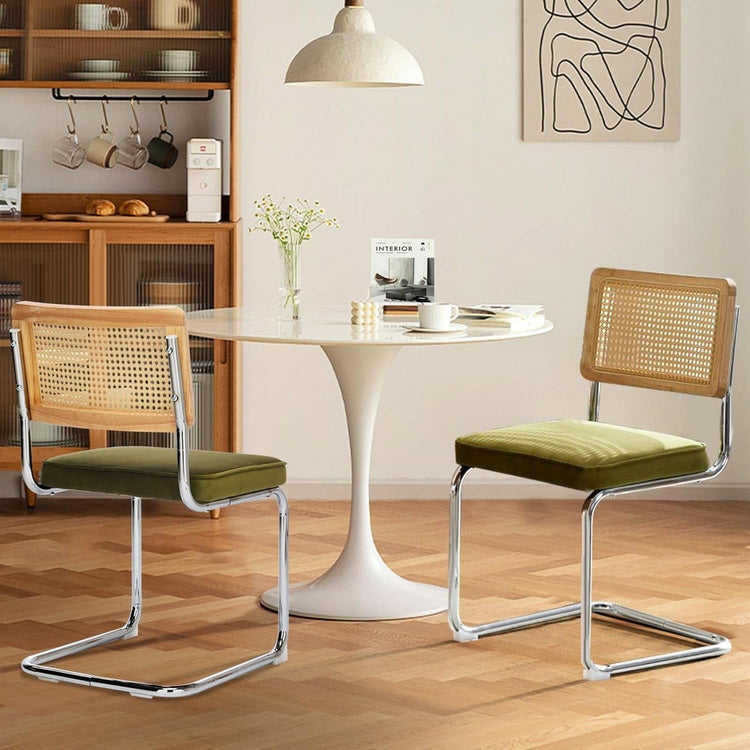 Cane Back Velvet Dining Chairs Set of 2