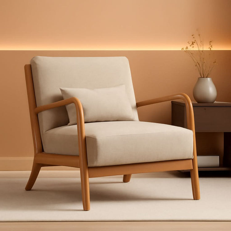 Mid-Century Upholstered Wood-Frame Accent Chair