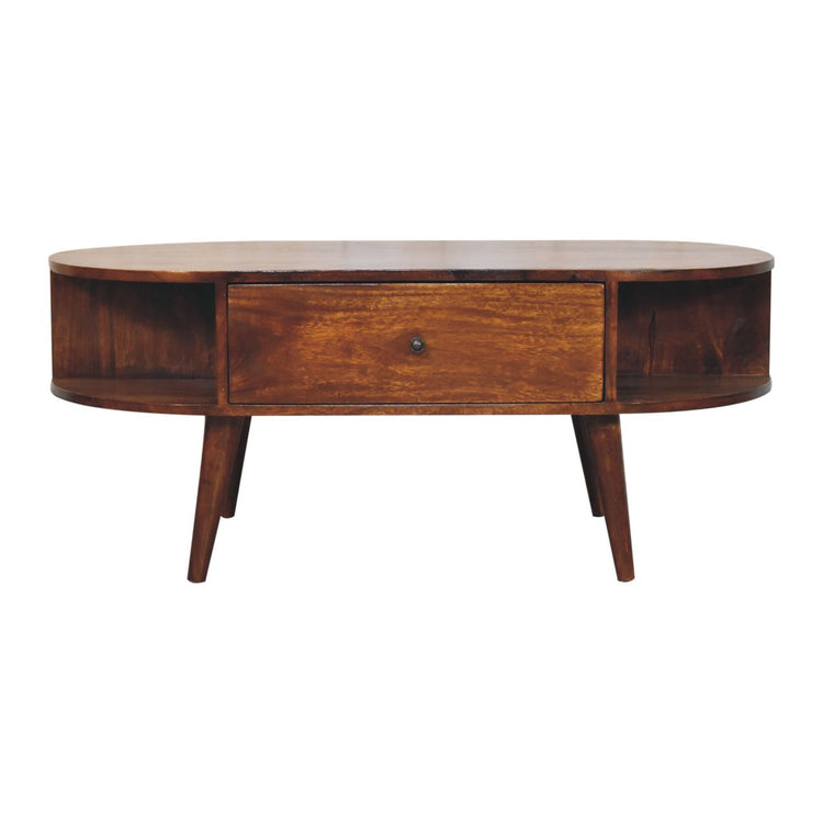 Oval Wood Coffee Table with Storage