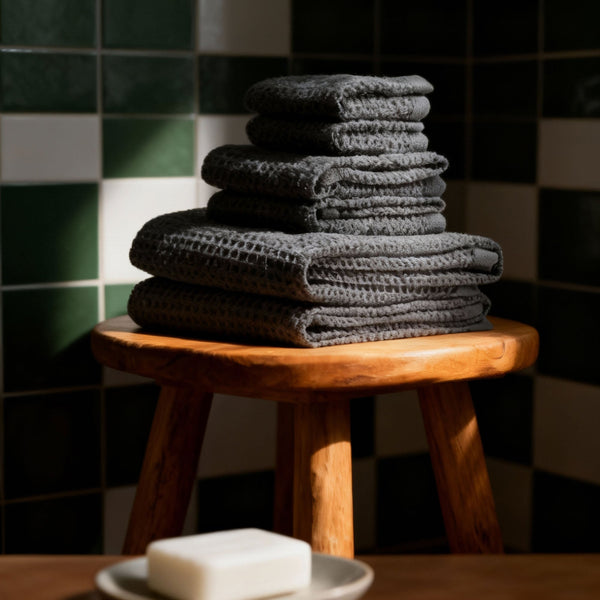Waffle-Weave Cotton Bath Towel Set