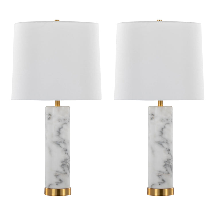 Marble-Finish Column Brass Table Lamp Set