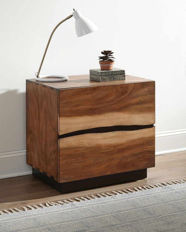 Smokey Walnut 2-Drawer Wood Nightstand