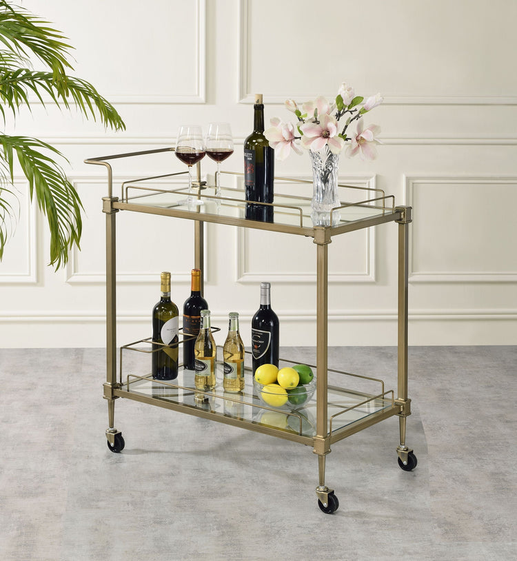 Antique Brass Mirrored Glass Serving Cart