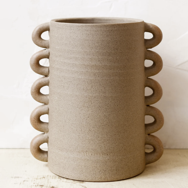 Stacked Loop Handle Stoneware Vase