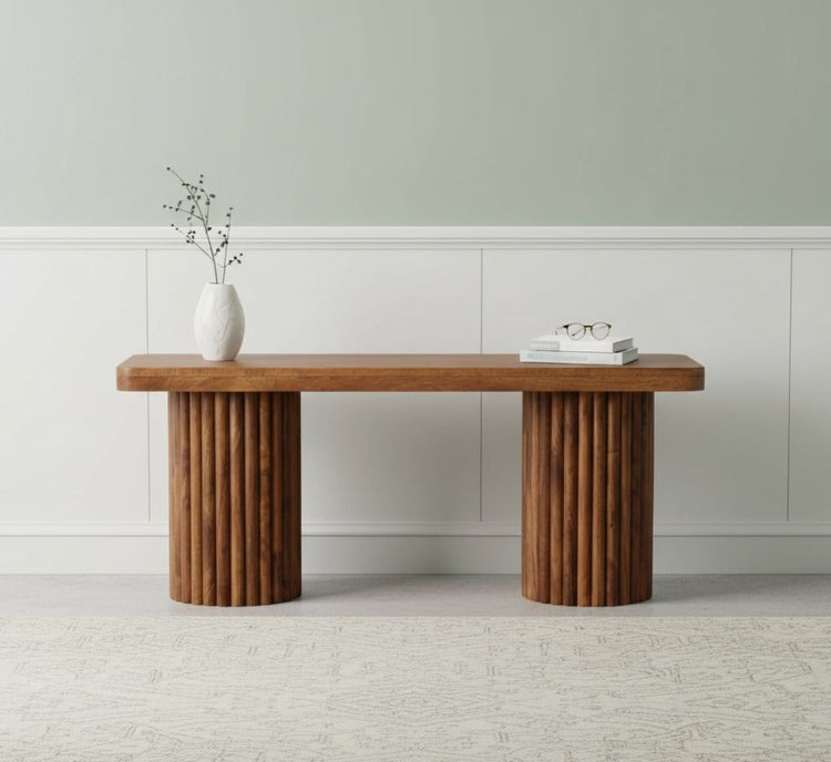 Fluted Column Solid Wood Bench