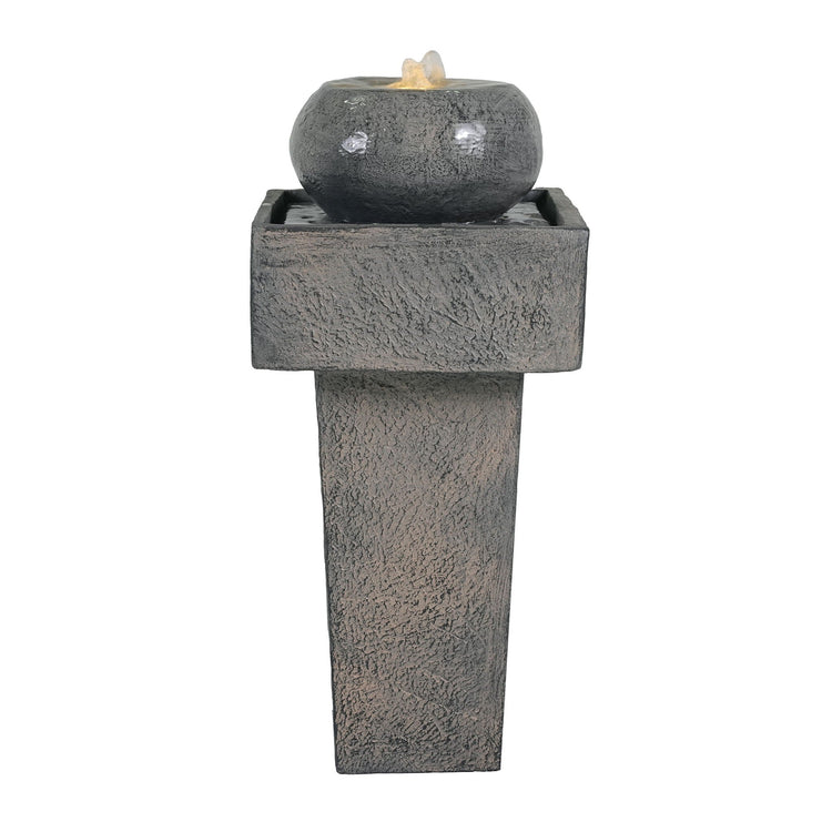 Cement-Finish Column Outdoor Fountain