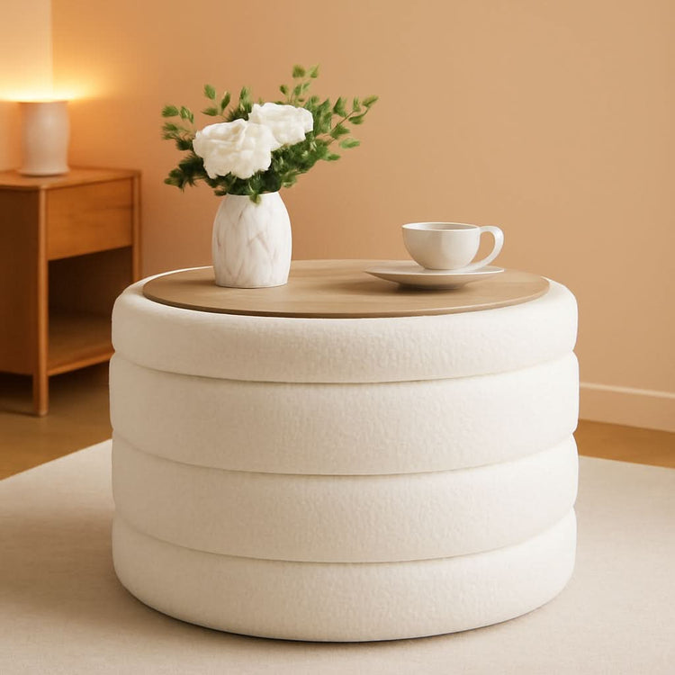 Boucle Round Storage Ottoman – ottoman | Roost & Roam