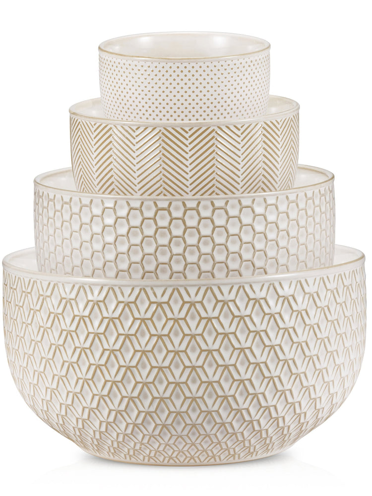 Embossed Stoneware Nesting Bowl Set