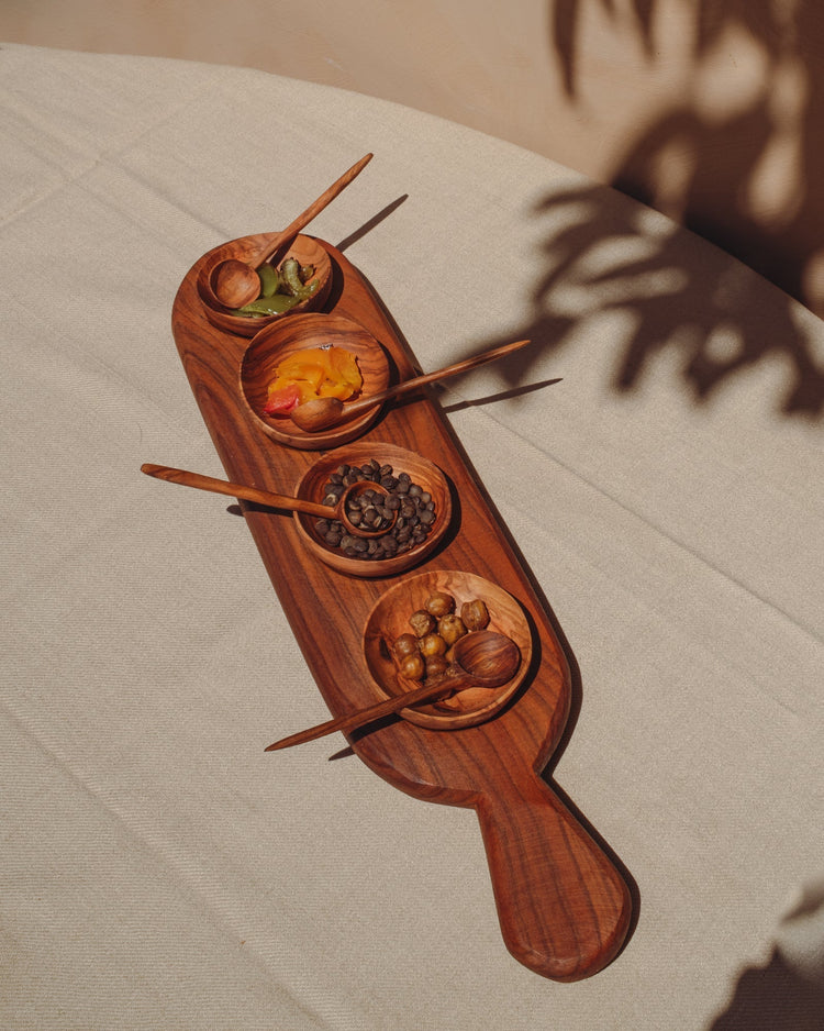 Walnut-Grain Condiment Serving Tray Set