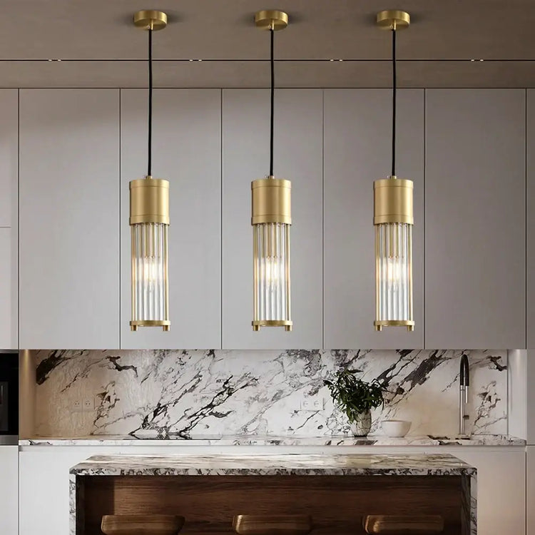 Brushed Brass Glass Rod Pendant Light